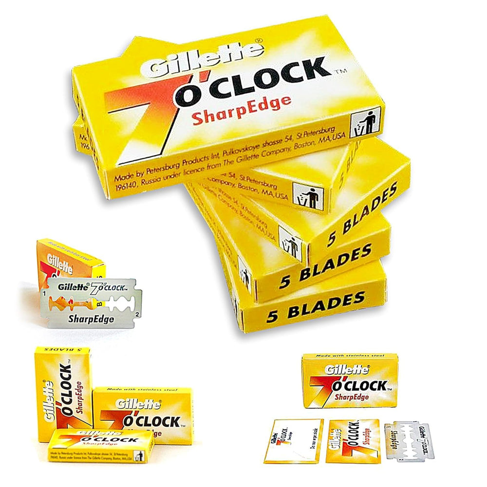 7'0Clock SharpEdge platinum blades in use for a smooth shave.