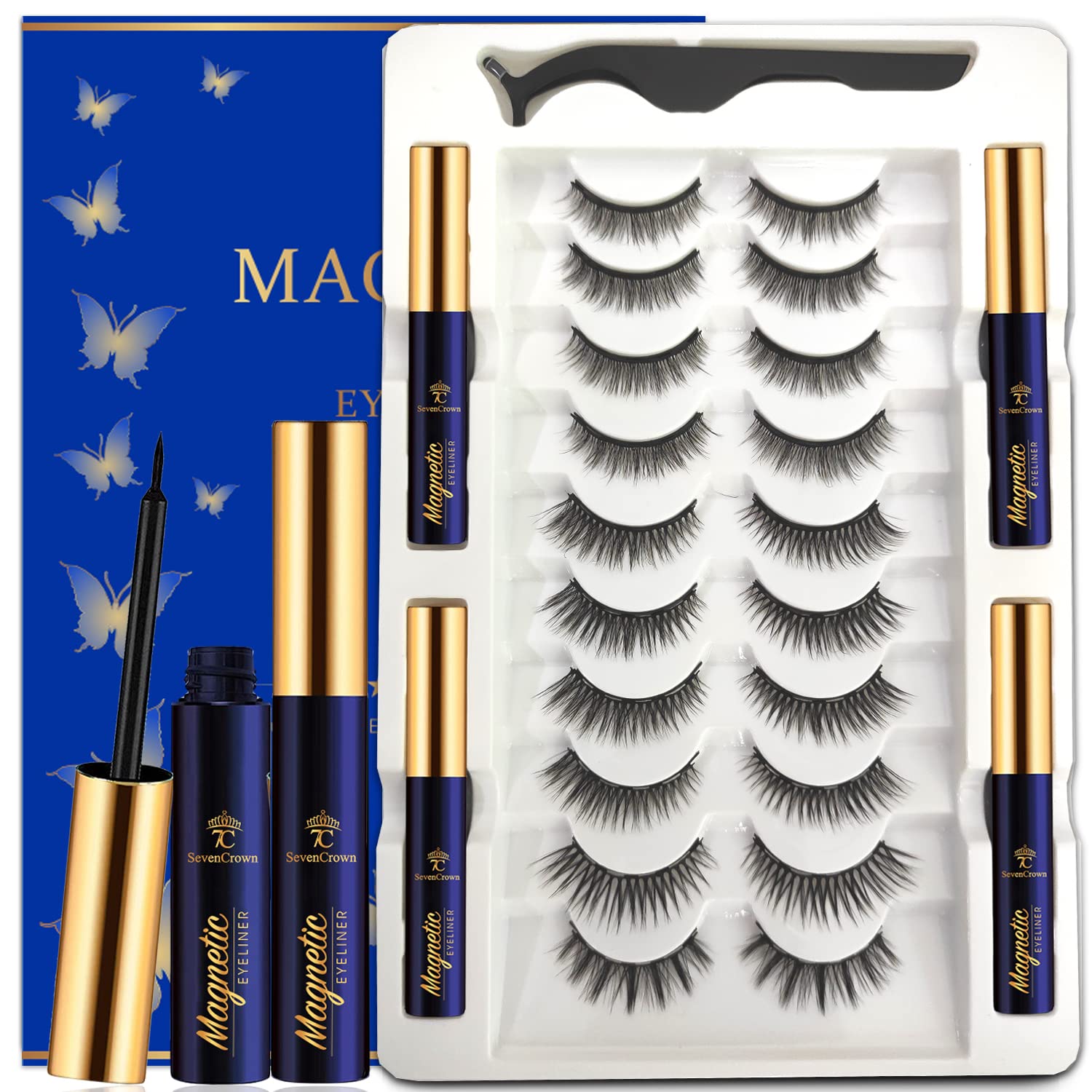 7C SEVENCROWN 3D medium magnetic lashes on eye for a natural daily look.