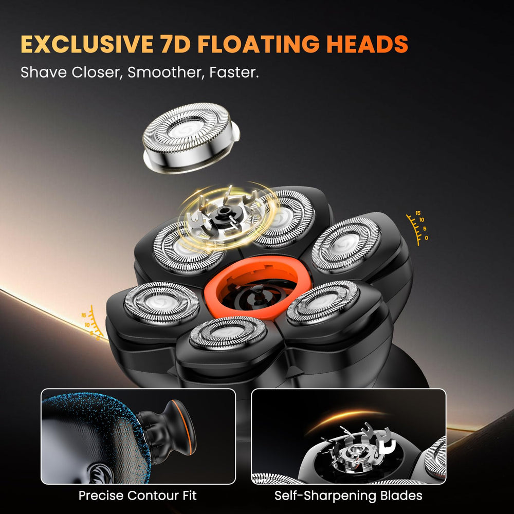 7D head shaver LED display shows battery life and speed