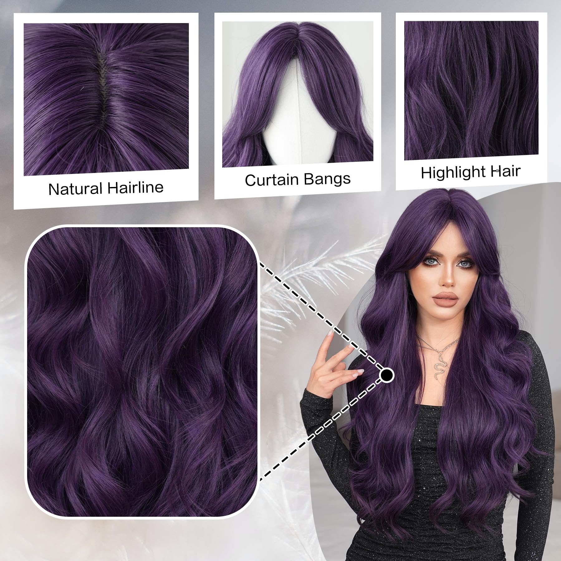 7JHH WIGS wig with curtain bangs and adjustable band for comfort