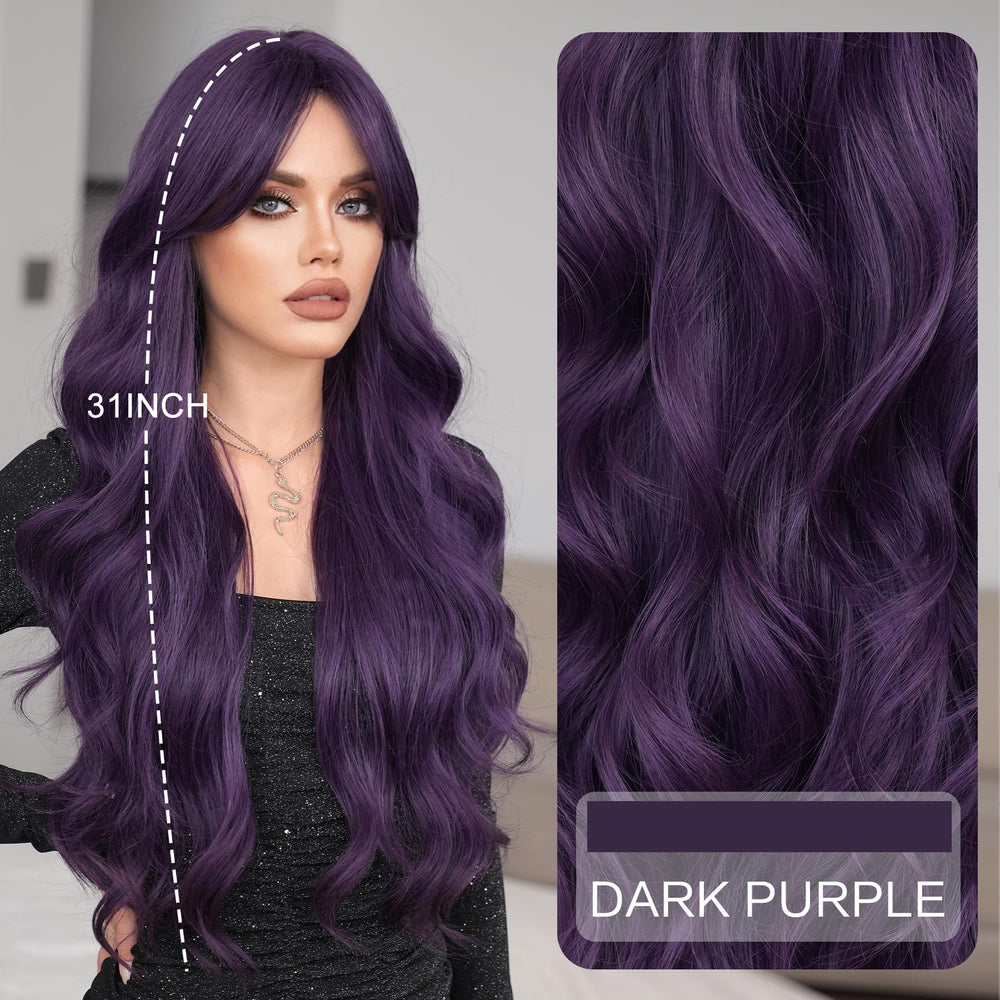 7JHH WIGS purple long wig with middle part for versatile looks