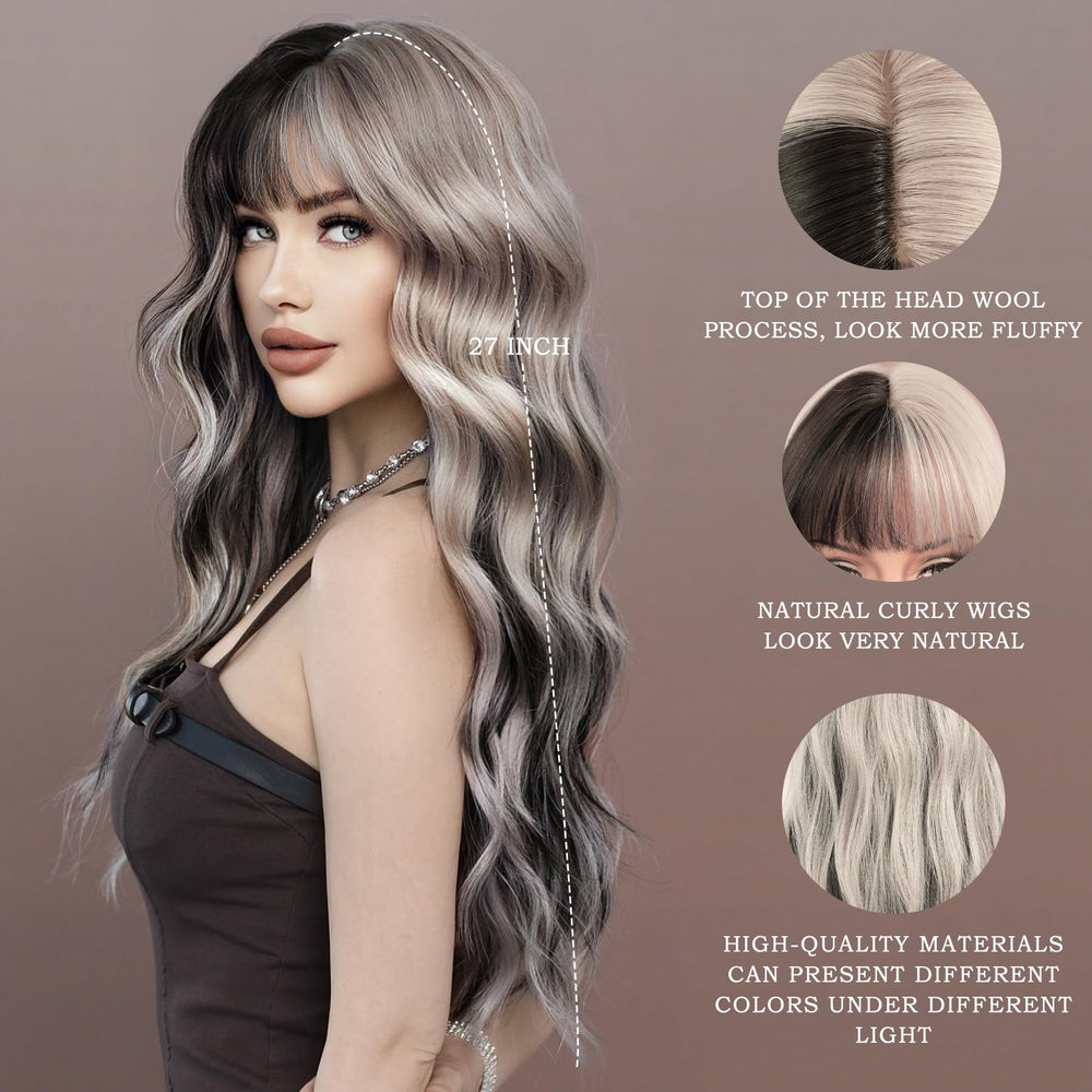 7JHH WIGS silver-black highlight ombre adds dimensional color.