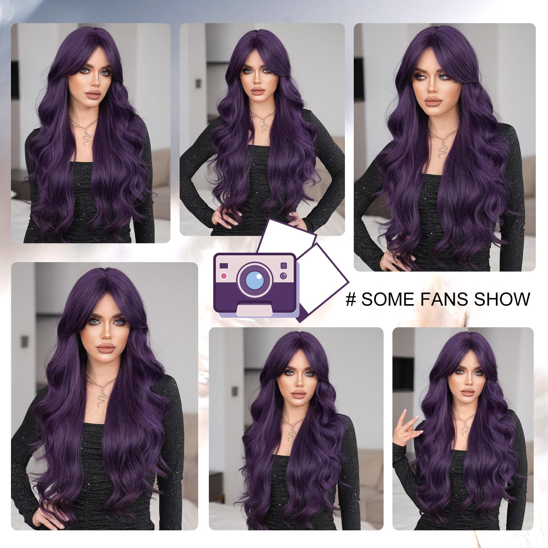 7JHH WIGS ultra-long layered-cut purple wig adds natural volume