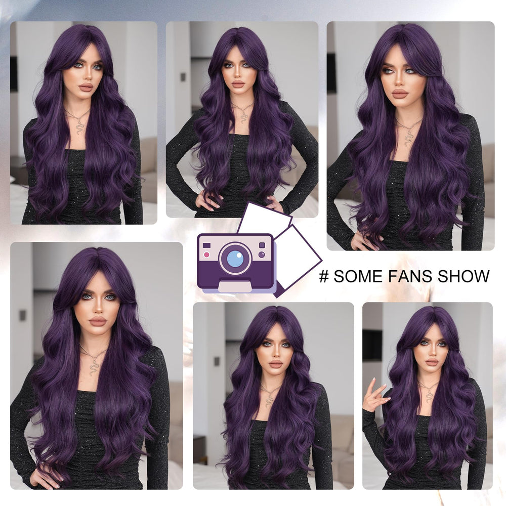 7JHH WIGS ultra-long layered-cut purple wig adds natural volume