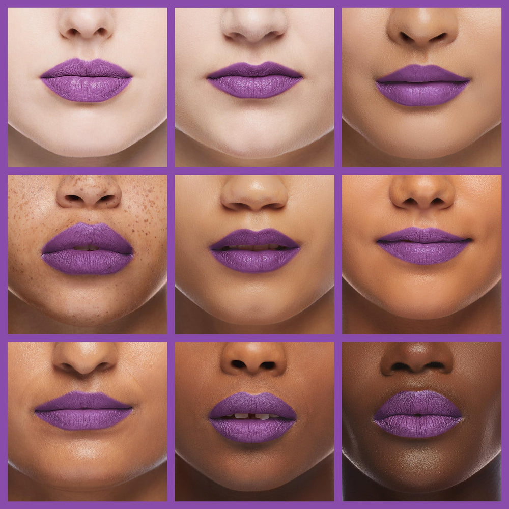 7V HOME BEAUTY Purple Matte Lipstick 744 model wearing for lifestyle use