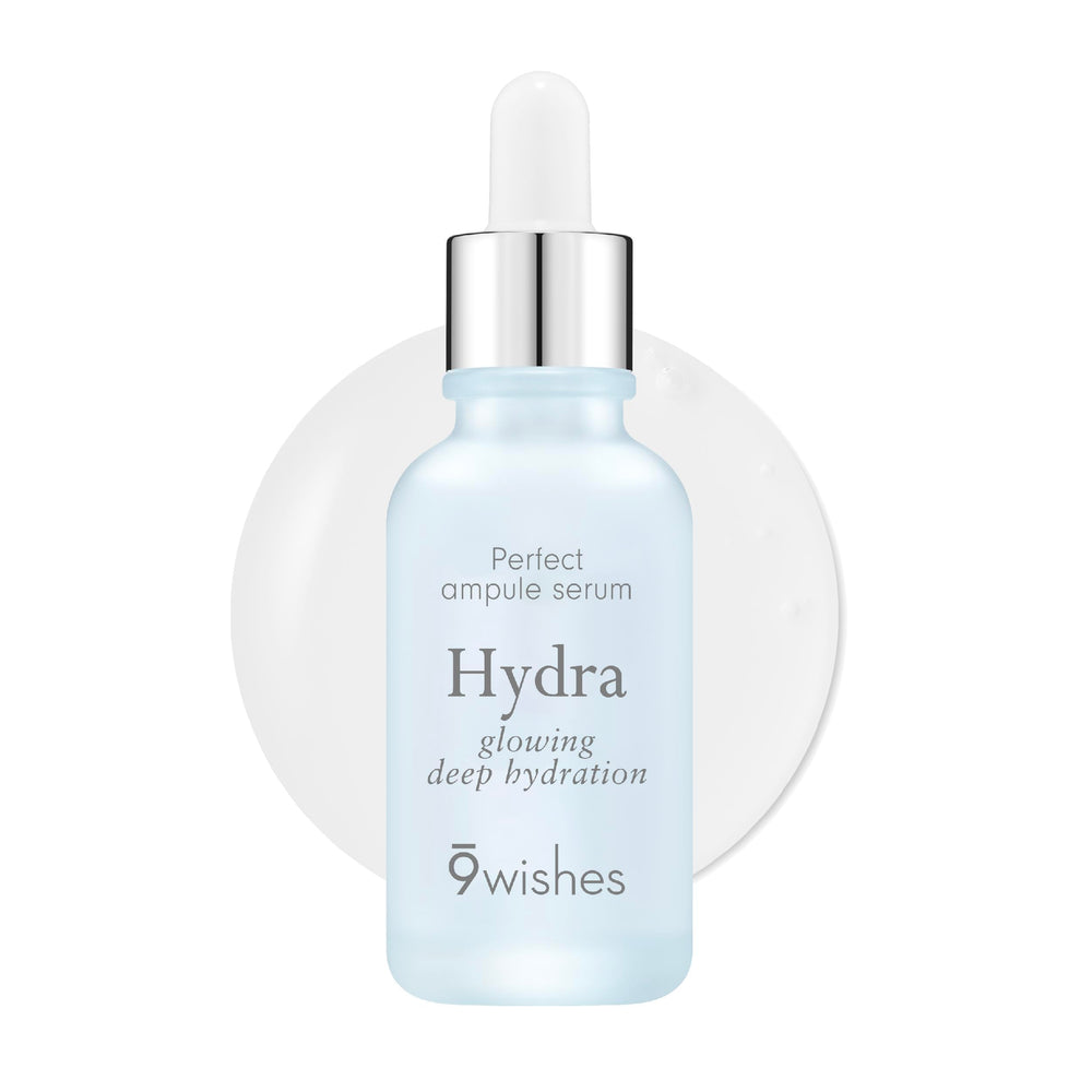 9 Wishes Hydra Ampoule II bottle showcases premium hydration and elegant packaging.
