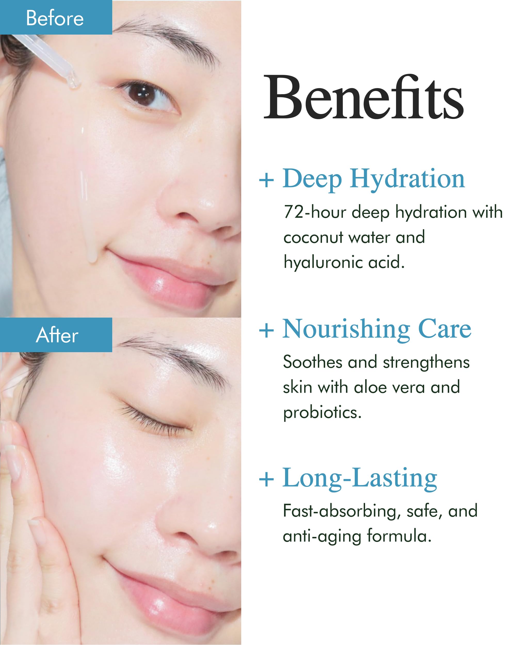 Ingredients close-up for 9 Wishes Hydra Ampoule II showing coconut water for refreshing hydration.