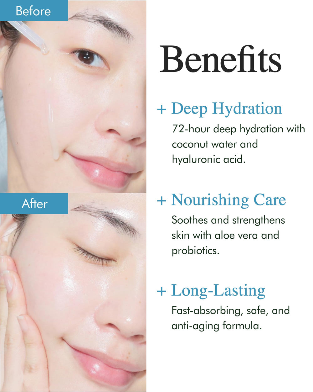 Ingredients close-up for 9 Wishes Hydra Ampoule II showing coconut water for refreshing hydration.