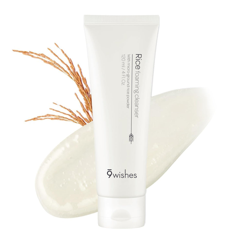 9 Wishes Rice Foaming Cleanser bottle—gentle daily cleanse for all skin types.