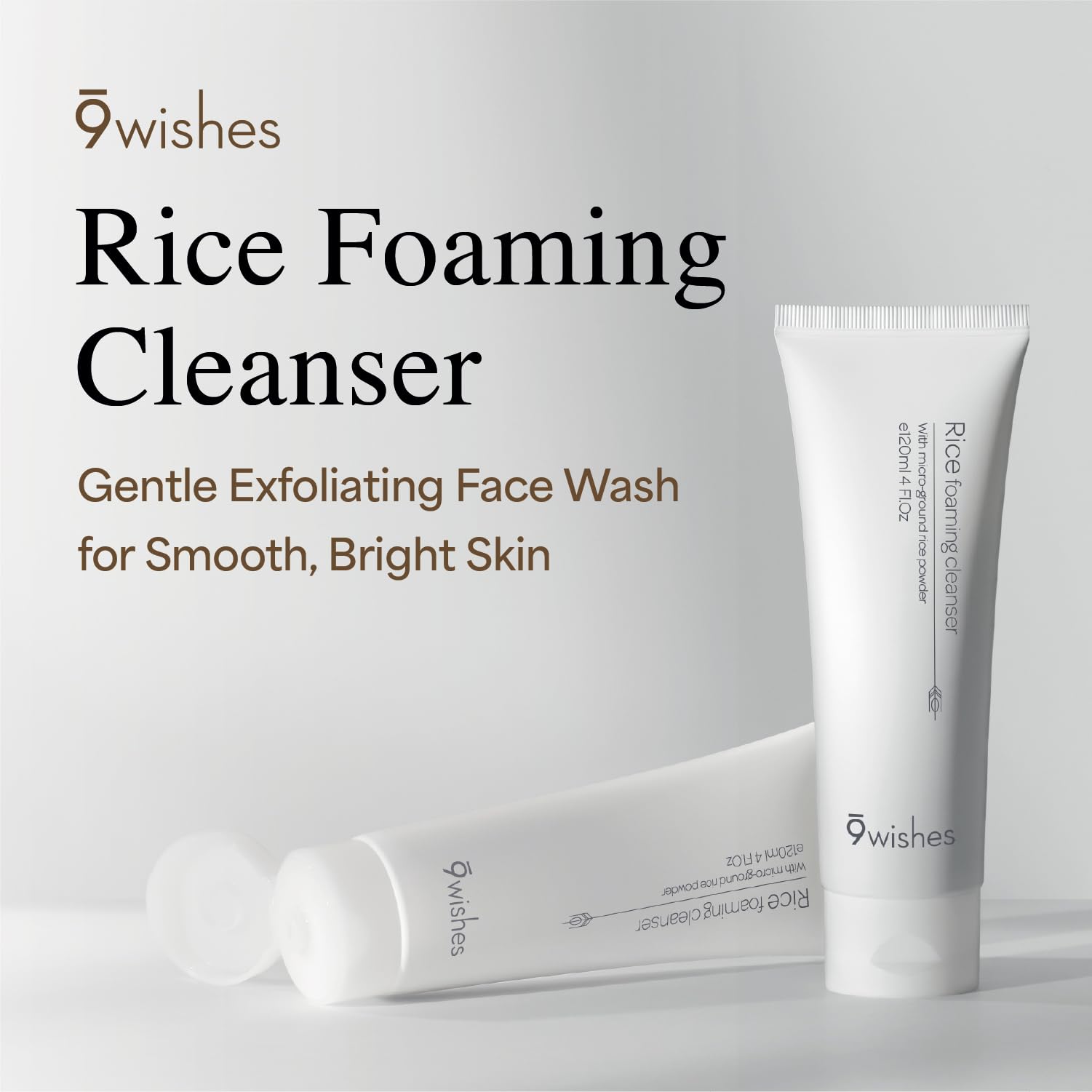 9 Wishes Rice Foaming Cleanser foam close-up—lightweight exfoliation for a refreshed look.