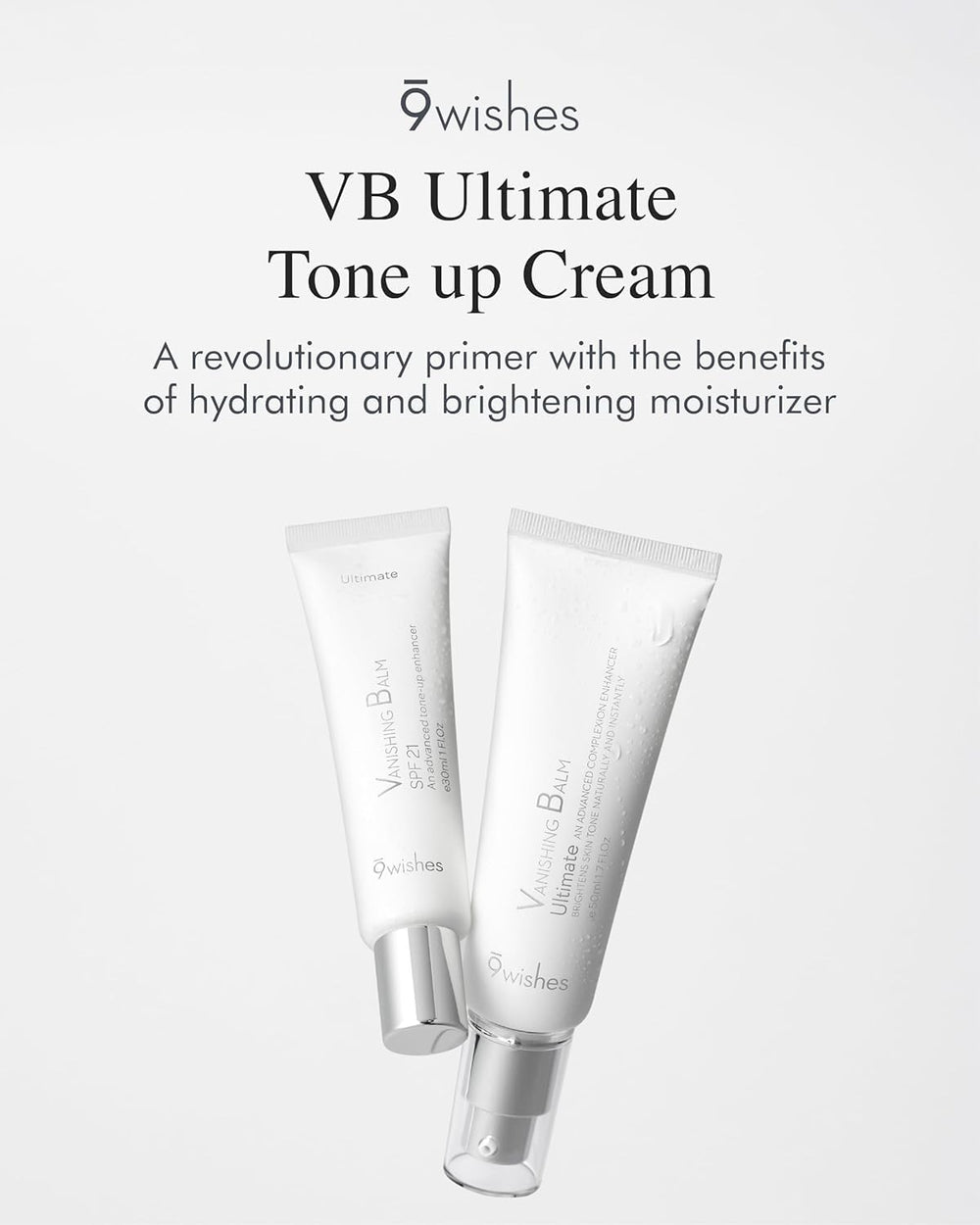 9 Wishes VB Ultimate Tone-Up Cream texture swatch highlights lightweight, non-sticky feel.