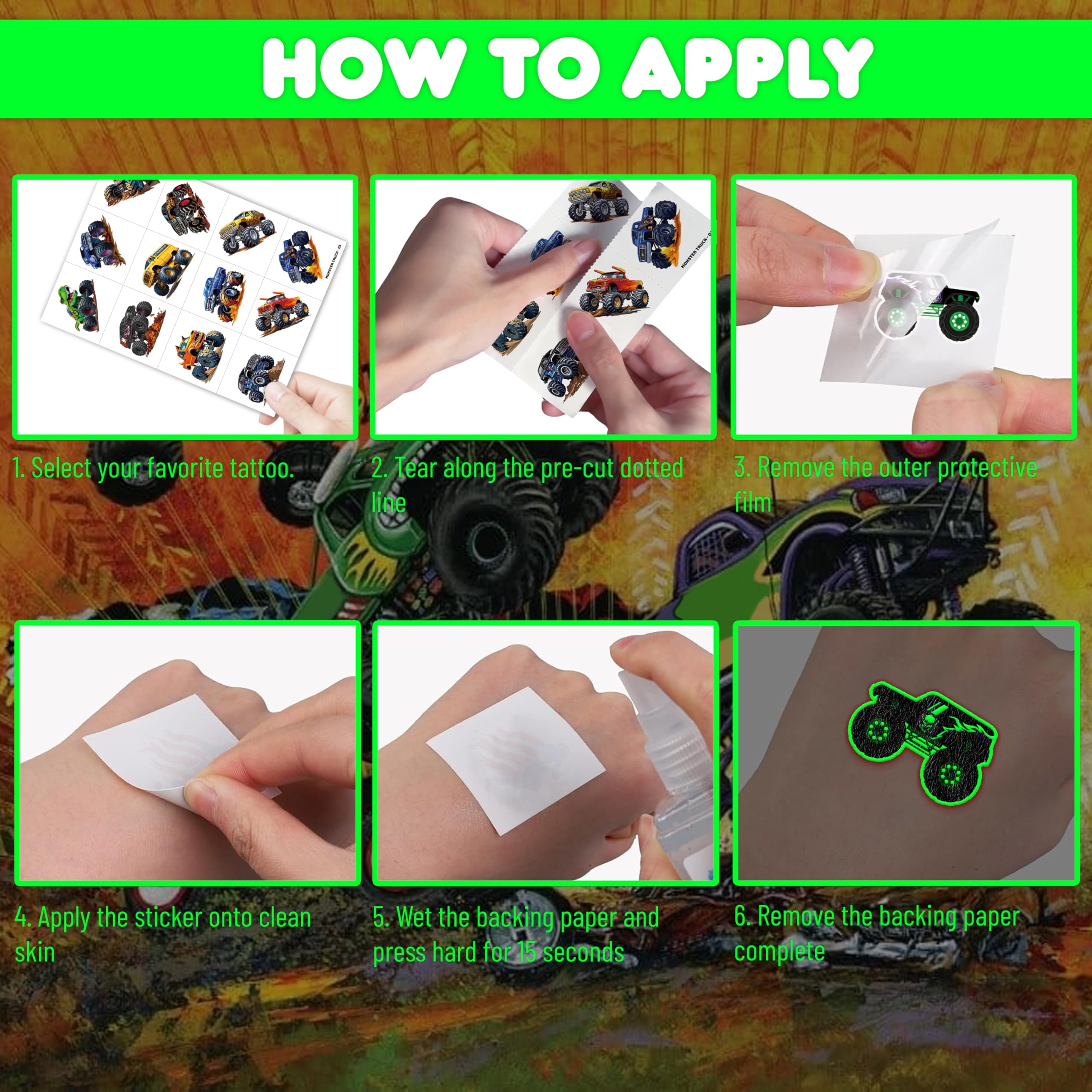 91TATTOOS 96-piece monster-truck set for diverse party rewards