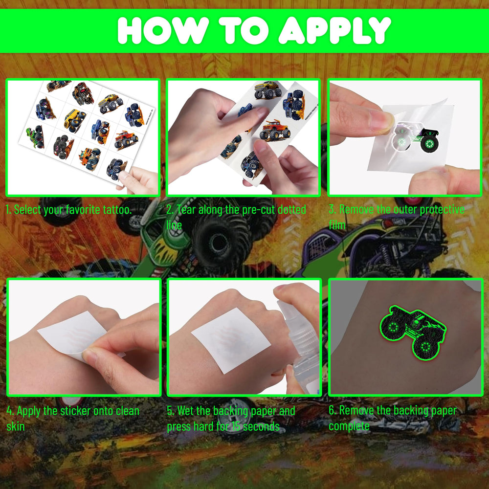 91TATTOOS 96-piece monster-truck set for diverse party rewards