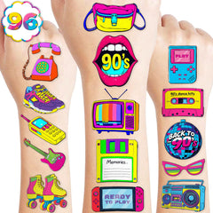 91TATTOOS back to the 90s 80s tattoo sheet with colorful retro designs for kids