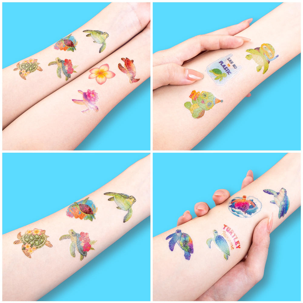 91TATTOOS easy-application steps let kids place tattoos on arms or faces.