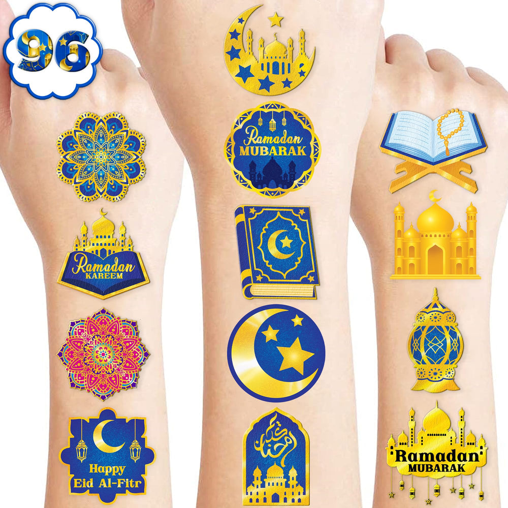91TATTOOS Ramadan Mubarak star tattoos sheet for kids, ideal party favors and festive fun.