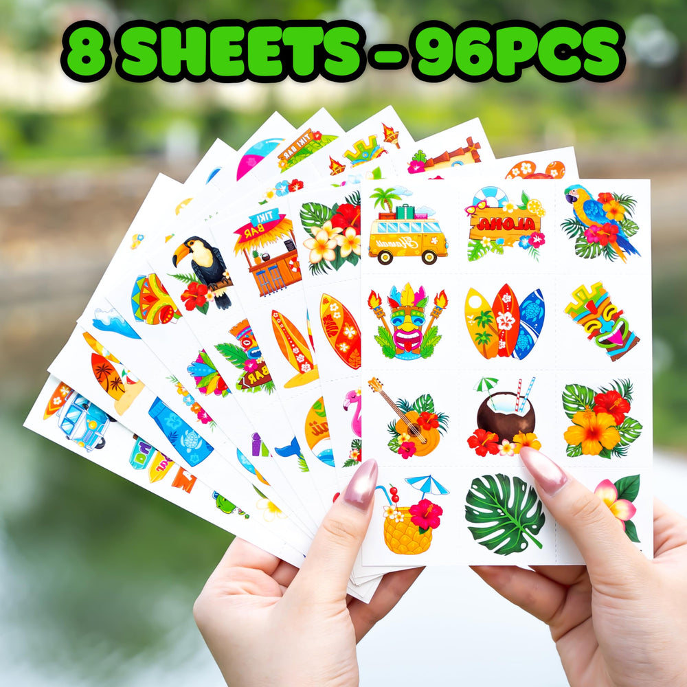 91TATTOOS Assorted tropical designs provide quick, mess-free body art for events.