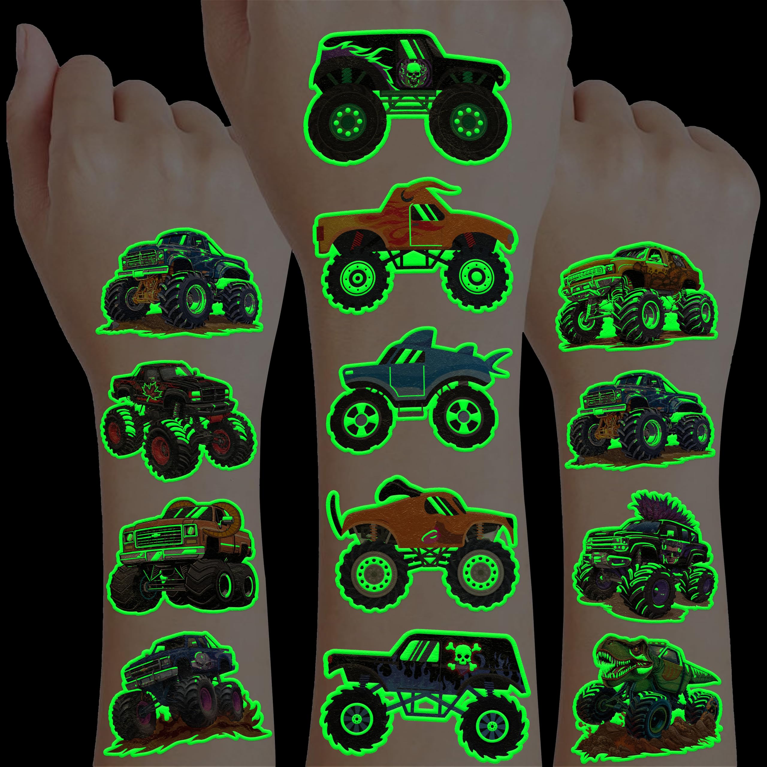 91TATTOOS monster-truck glow tattoo sheets glow vividly for night parties