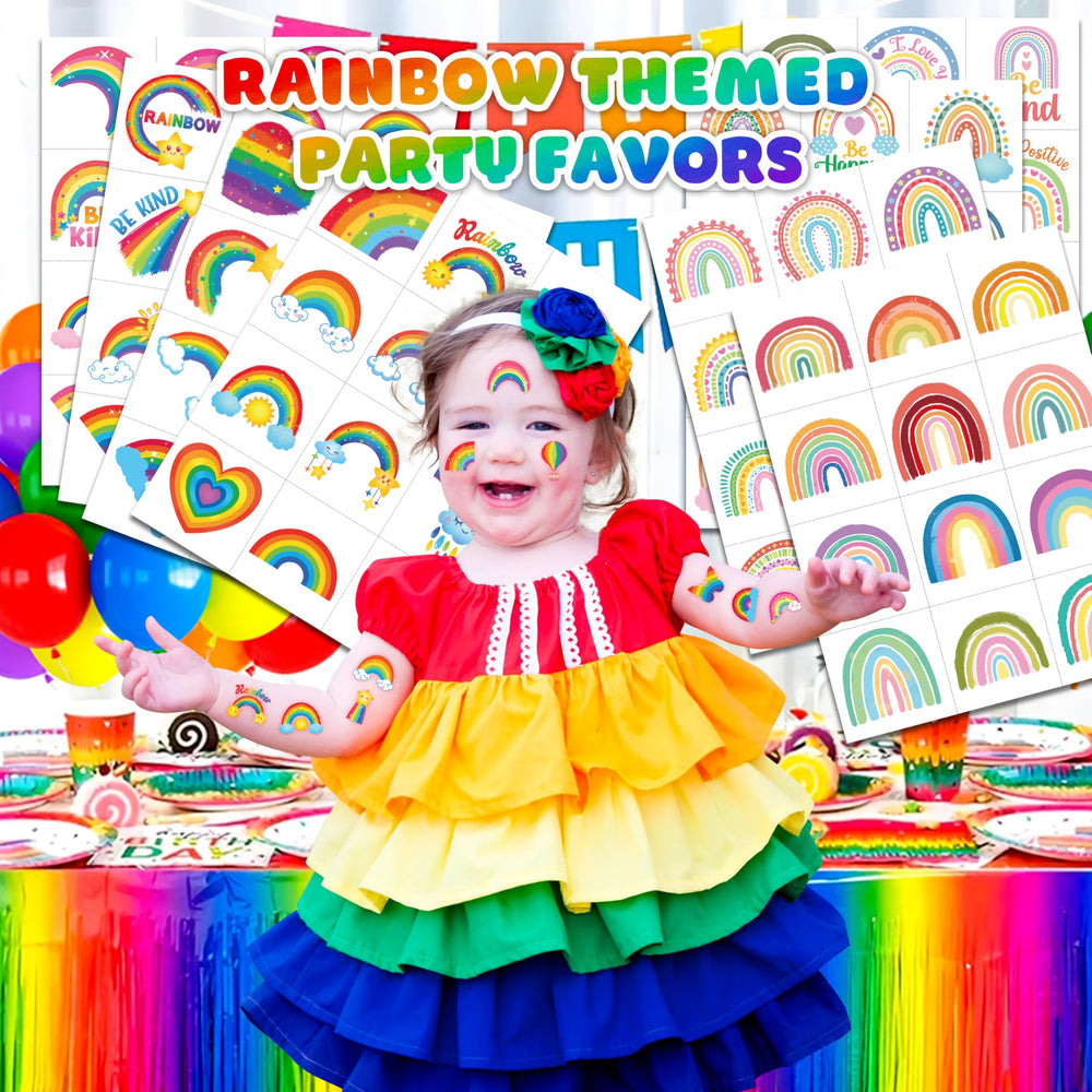 91TATTOOS rainbow pastel tattoo sheets with clouds and stars for dress-up fun.