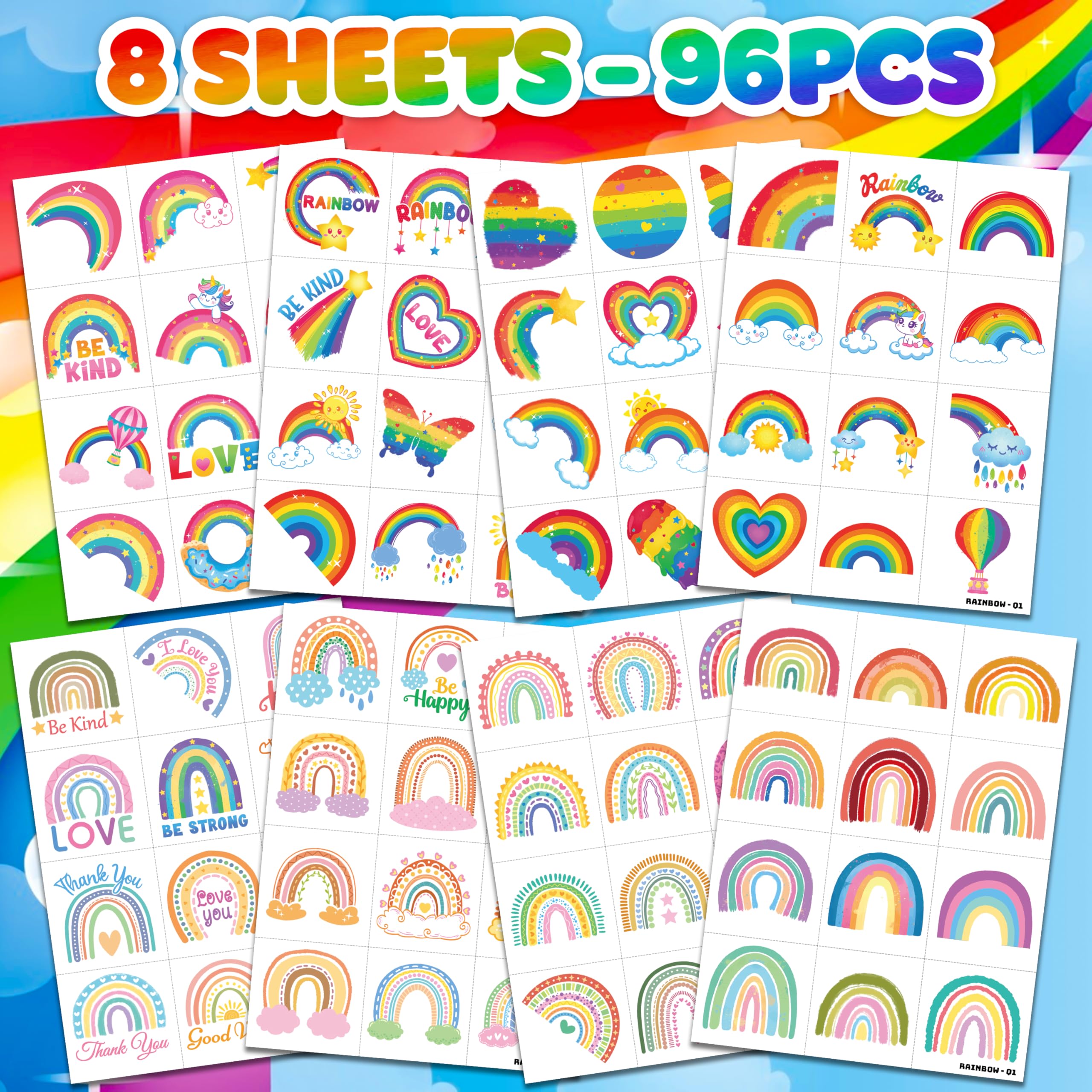 91TATTOOS rainbow pastel tattoo sheets enable easy body art at celebrations.