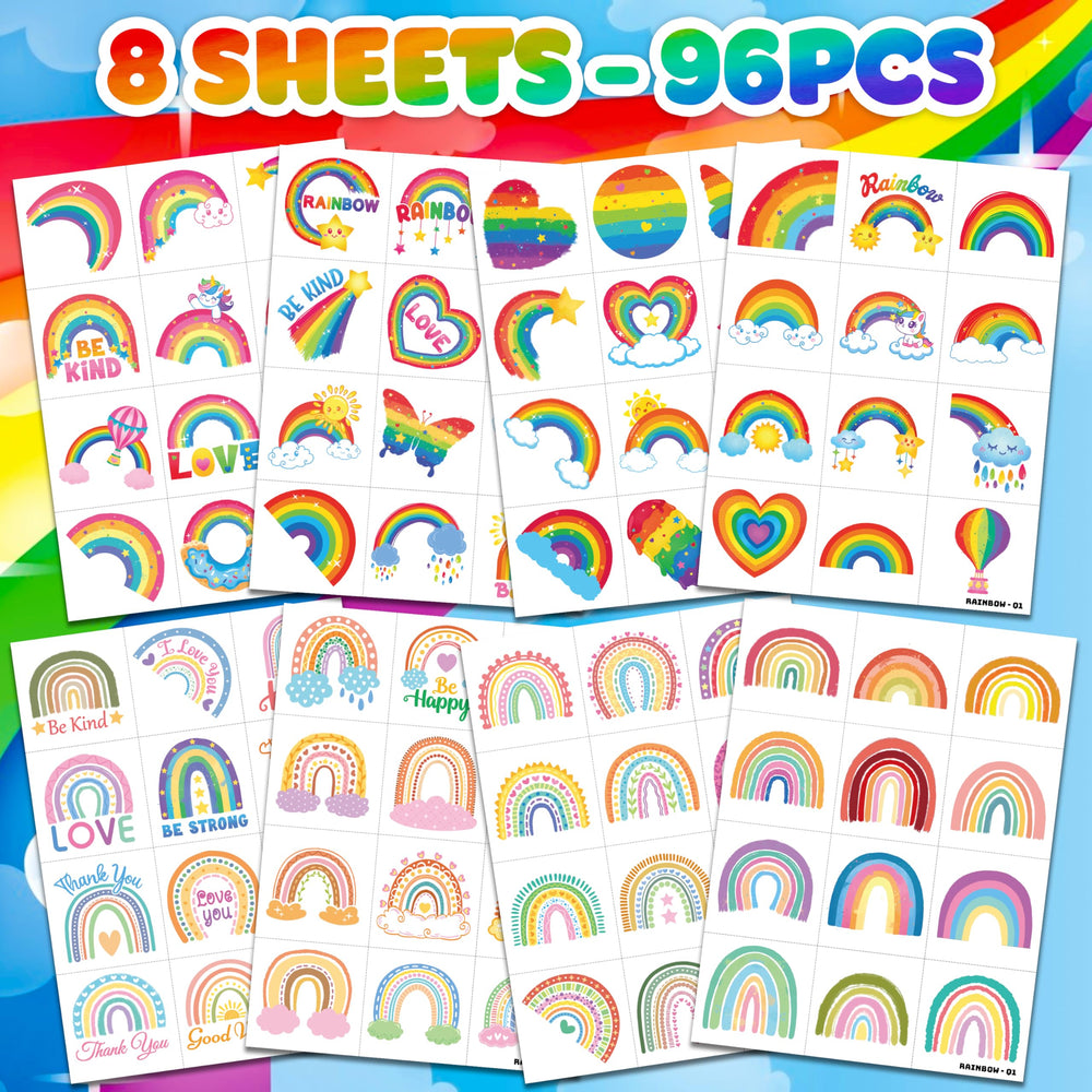 91TATTOOS rainbow pastel tattoo sheets enable easy body art at celebrations.