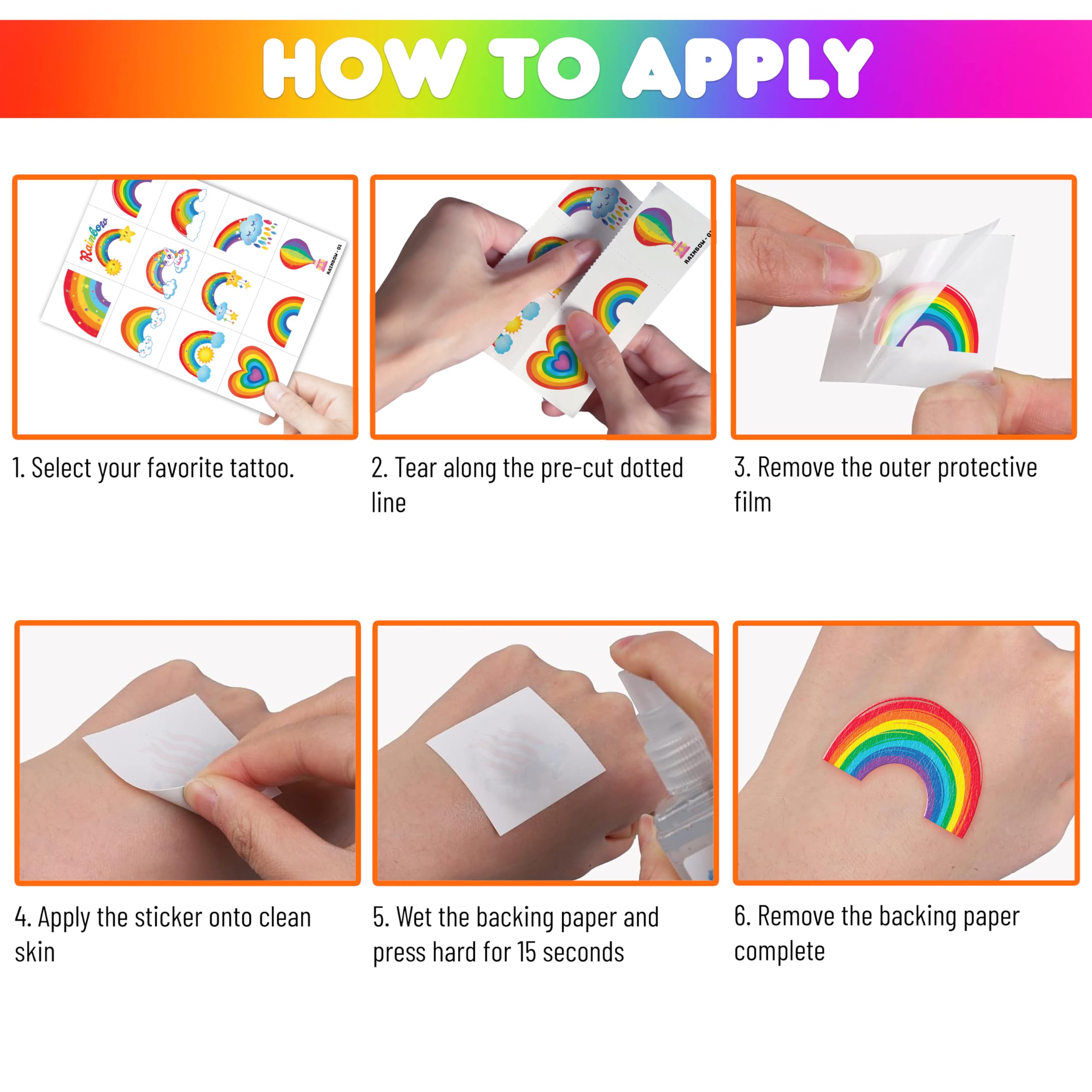 91TATTOOS rainbow pastel tattoo sheets include multicolor designs for face and arm art.
