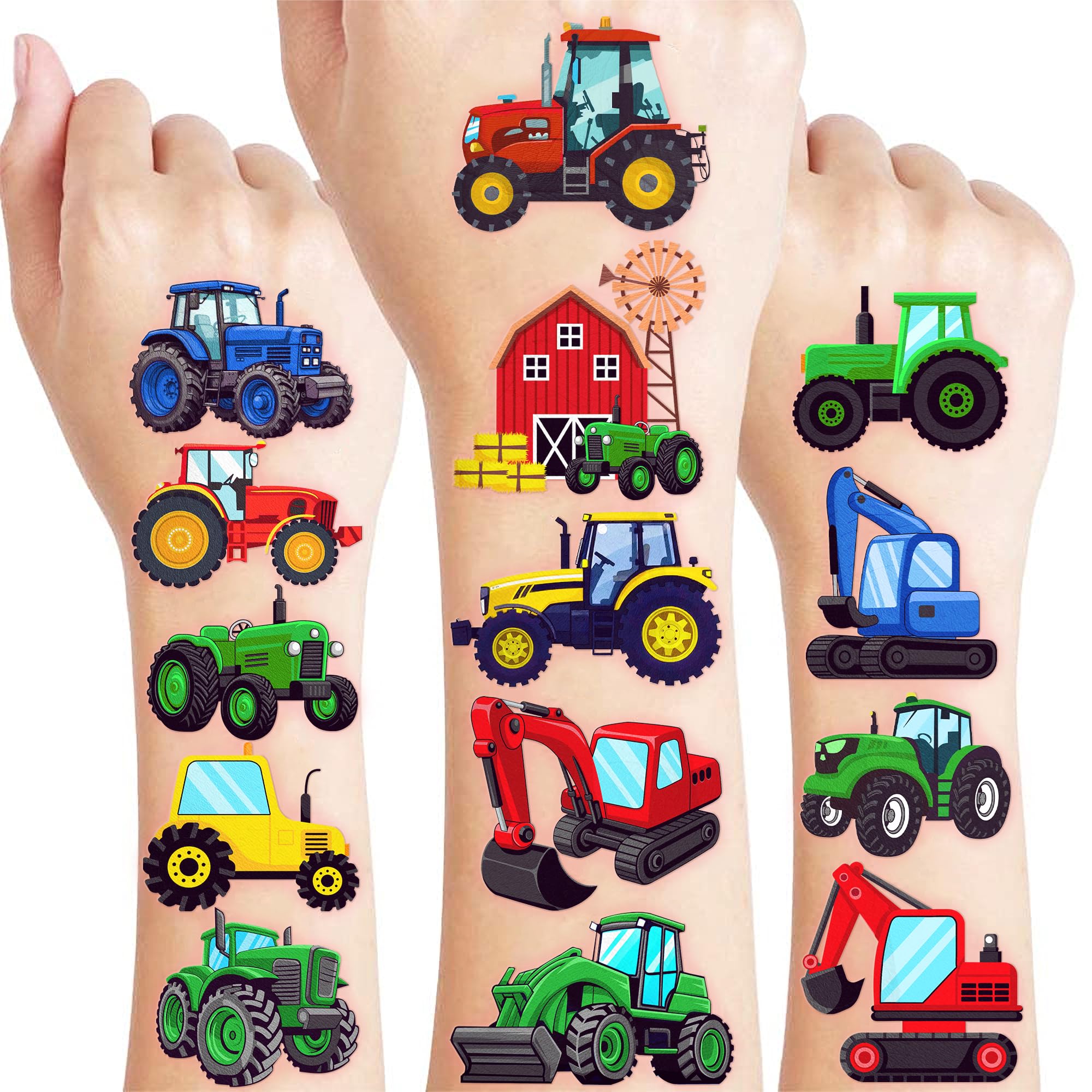 91TATTOOS tractor farm tattoo sheets for kids with playful designs