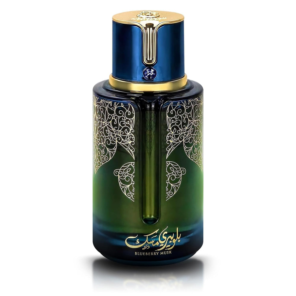 9 O'CLOCK BlueBerry Musk bottle cap highlights premium packaging and premium feel.