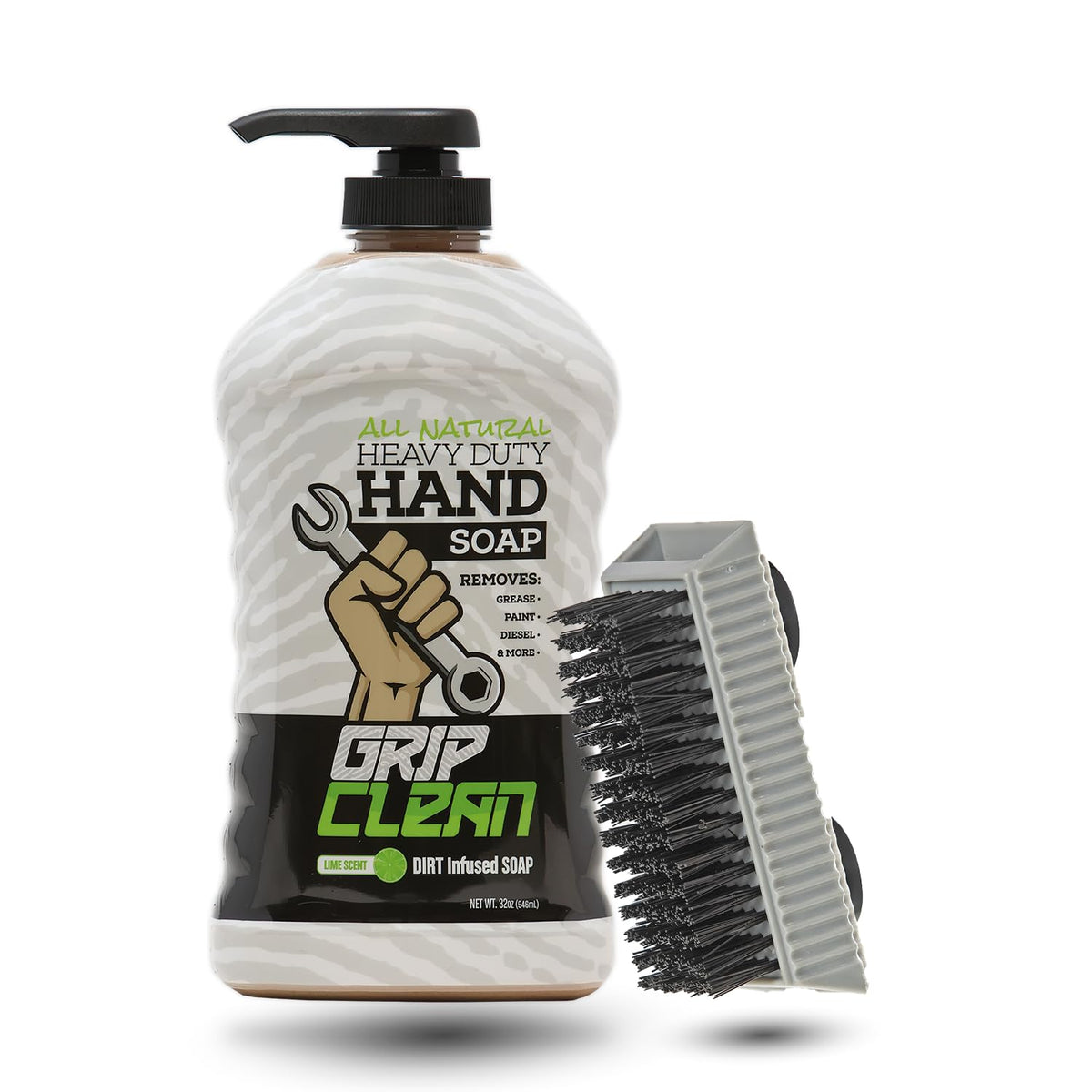 Grip Clean heavy-duty hand cleaner with a pump top cleans grease and hydrates skin.