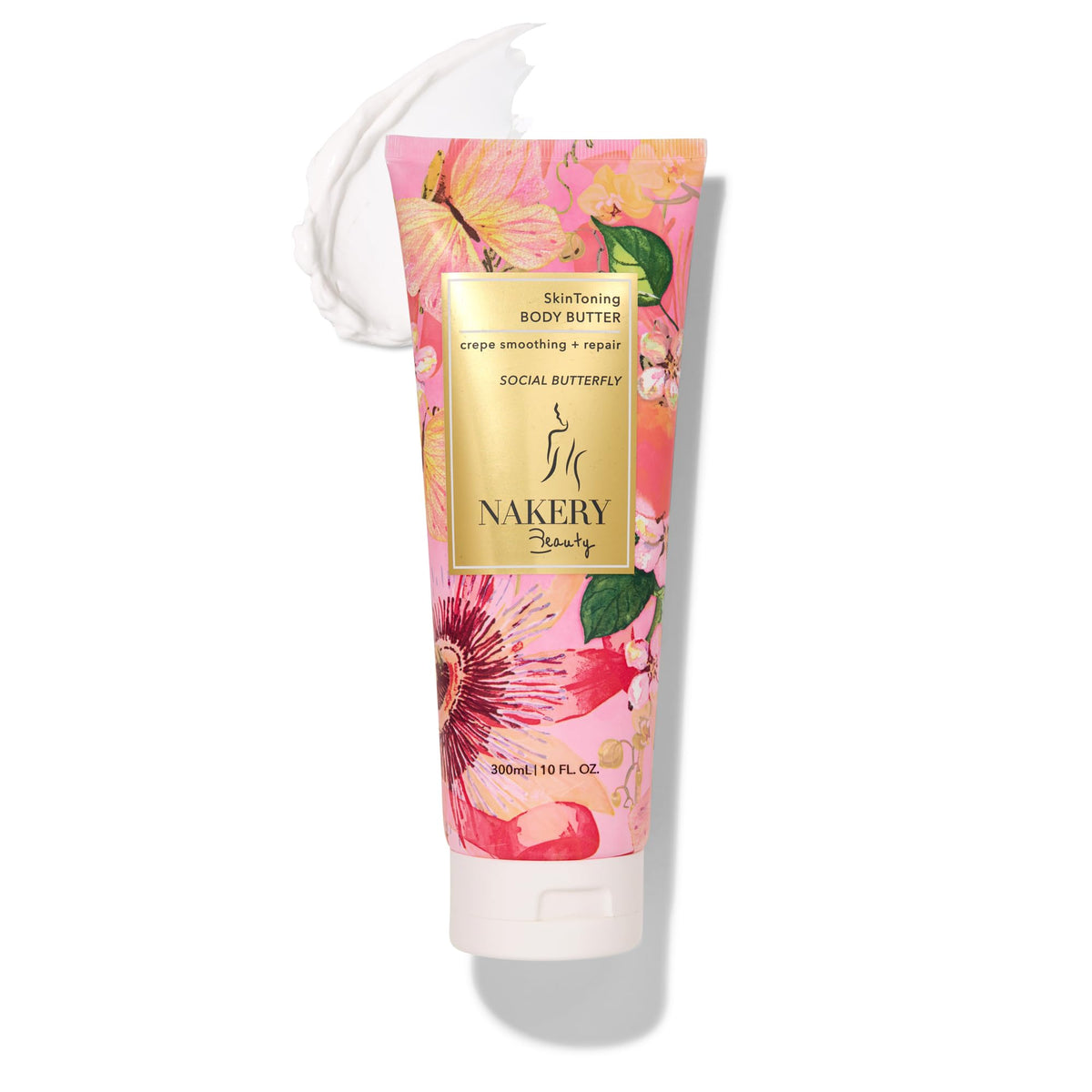 Nakery body butter anti-aging cream packaging promotes firmer, smoother skin.
