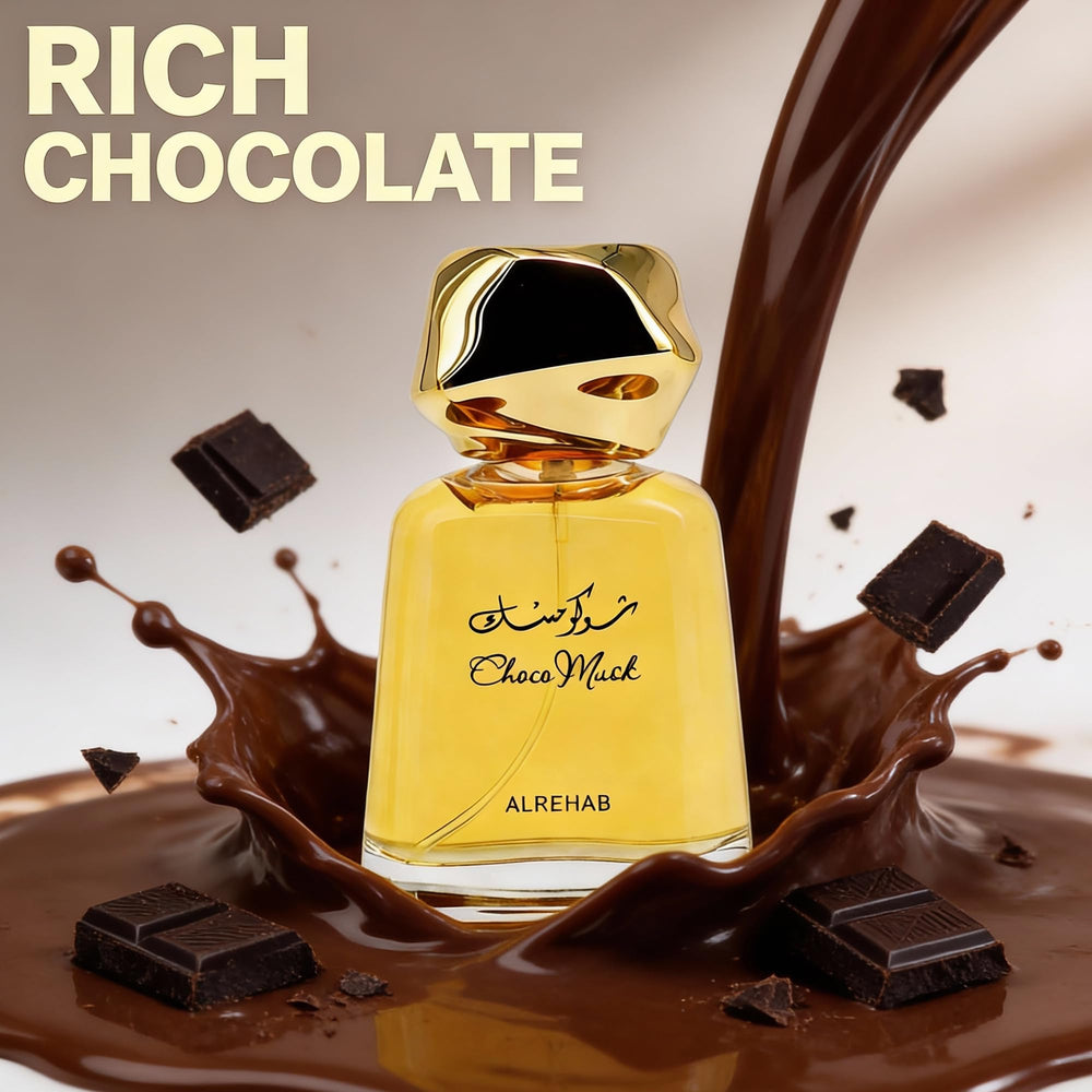A Center Choco Musk bottle angled close-up highlighting premium design