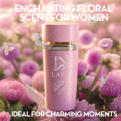 La Pink bottle close-up reveals the rich red hue and refined glass for daily wear.