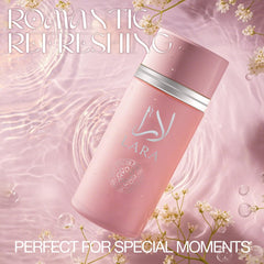 La Pink bottle label details emphasize premium notes and long-lasting appeal.