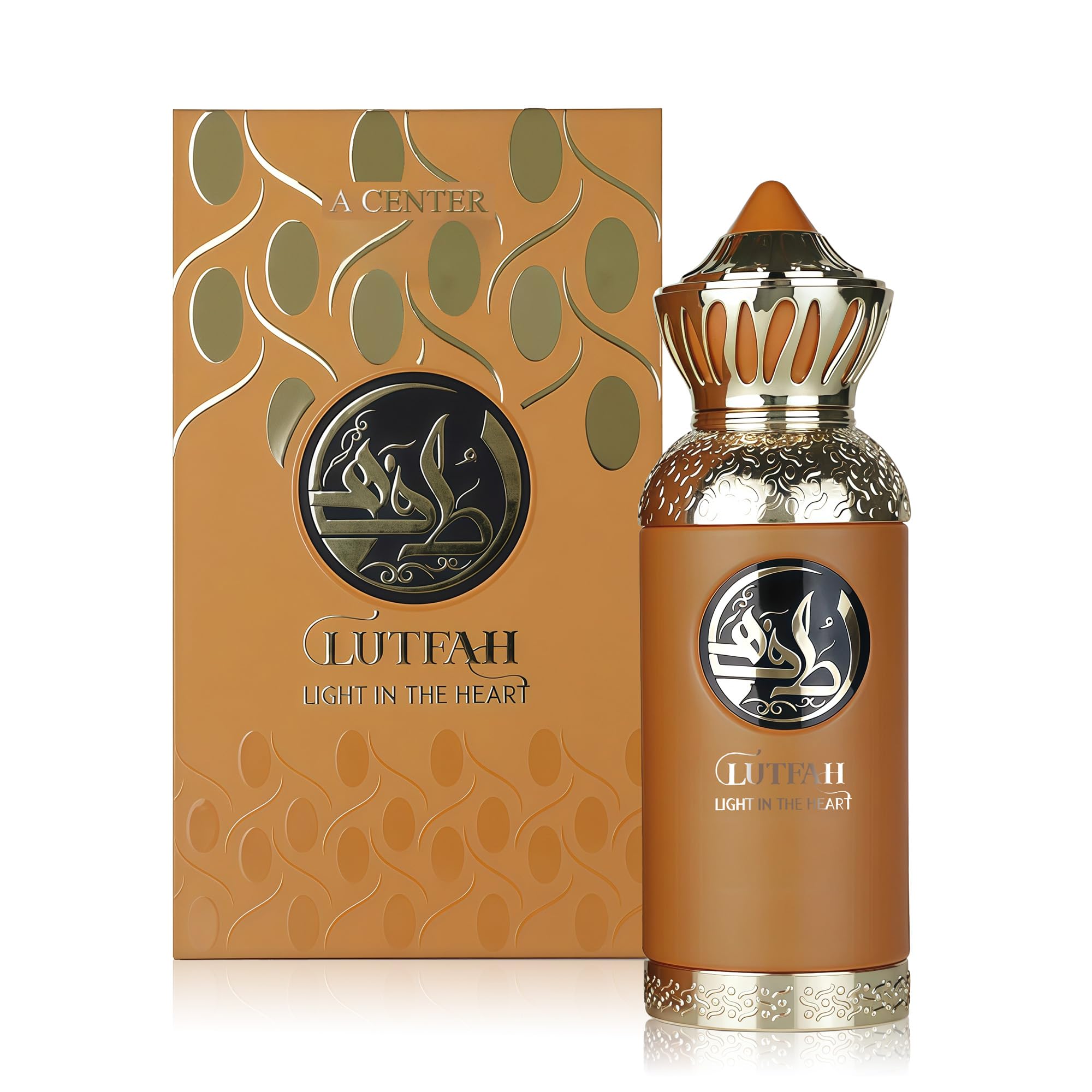A CENTER Lutfah Light In The Heart bottle front view, ideal for everyday unisex wear.