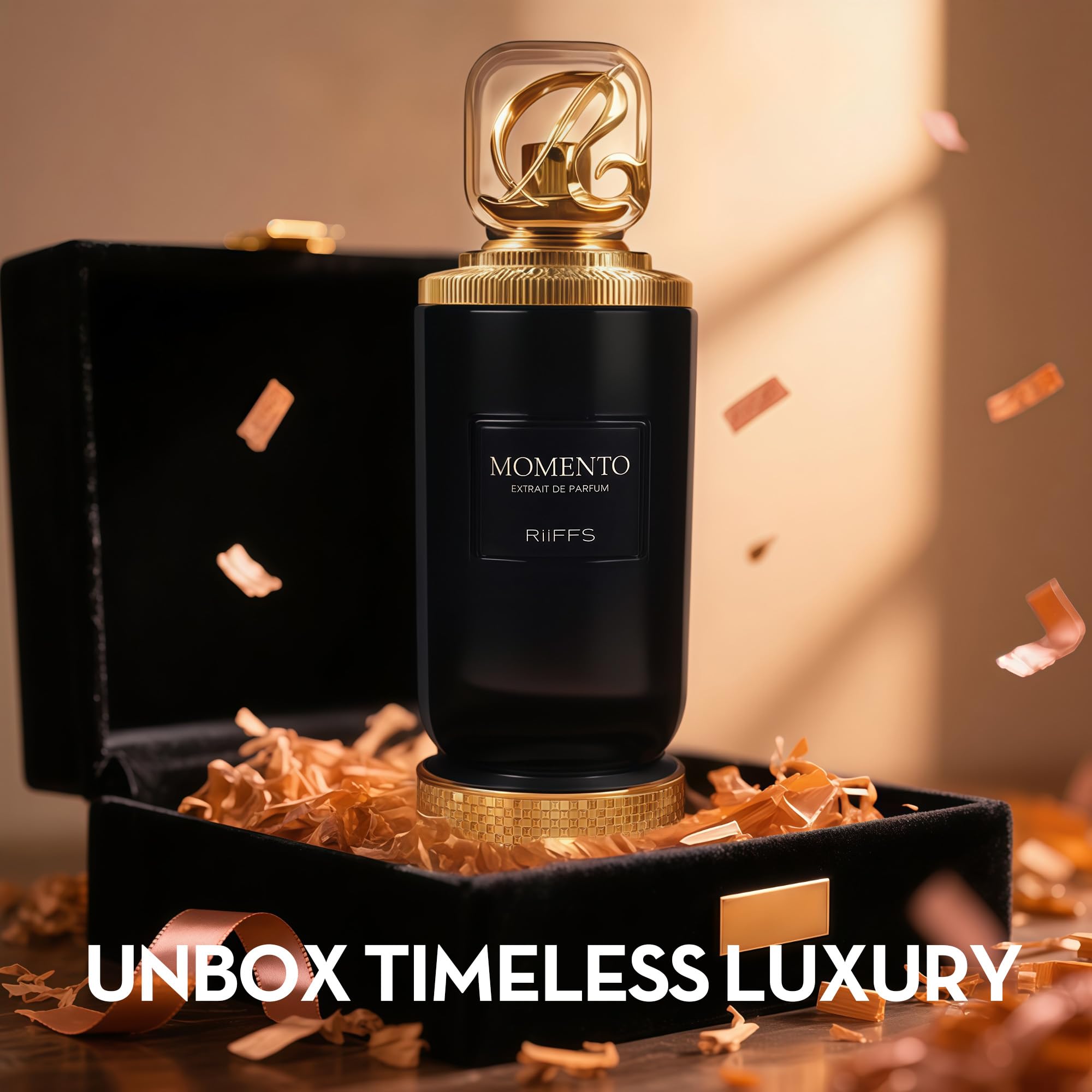 A Center Momento perfume application image highlights smooth pour.