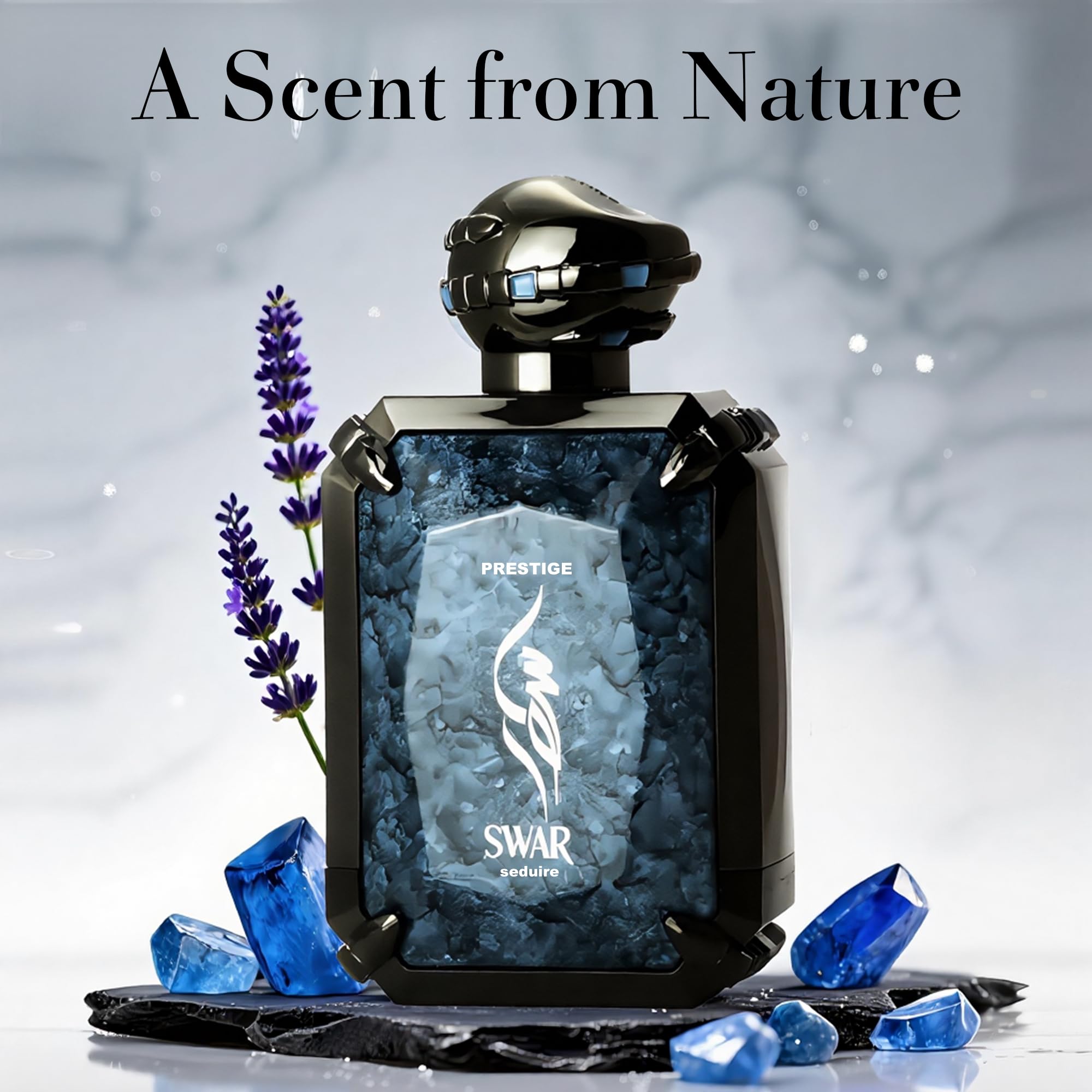 Closeup of the SWAR SEDUIRE label reveals premium materials and craftsmanship.