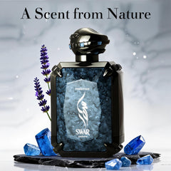 Closeup of the SWAR SEDUIRE label reveals premium materials and craftsmanship.