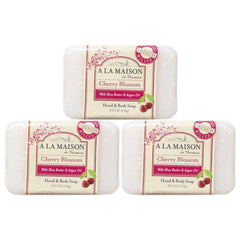 A La Maison Cherry Blossom Bar Soap pack: three bars for daily cleansing.
