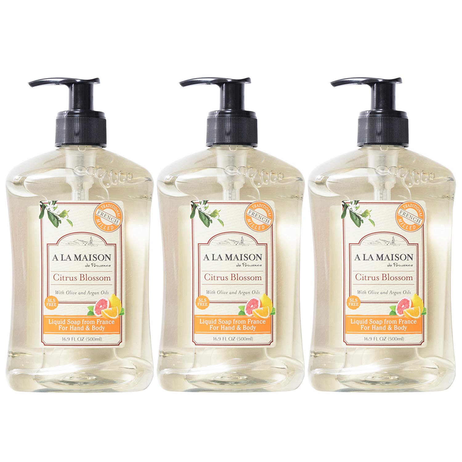 A LA MAISON Citrus Blossom hand soap bottle – gentle cleansing with plant-based oils.