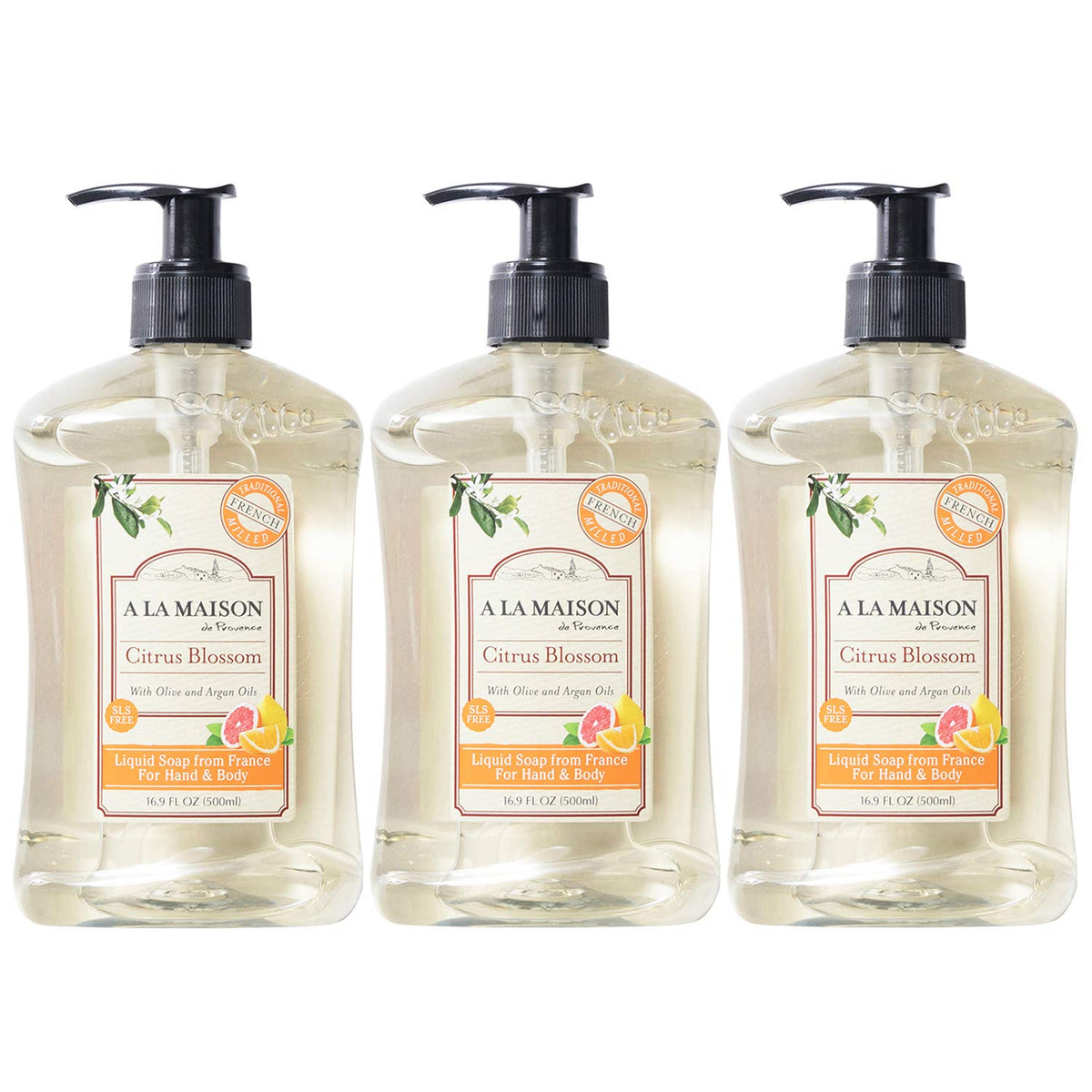 A LA MAISON Citrus Blossom hand soap bottle – gentle cleansing with plant-based oils.