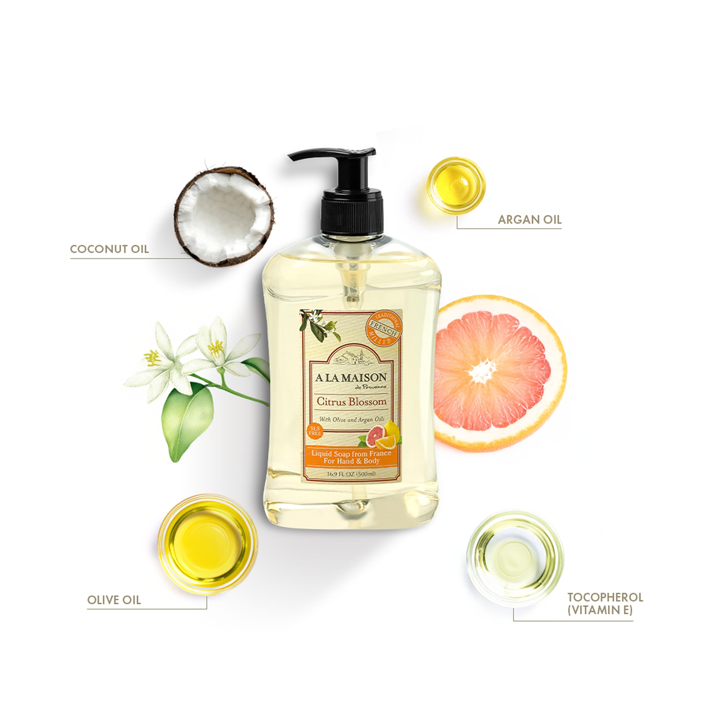 A LA MAISON Citrus Blossom label closeup highlighting natural ingredients