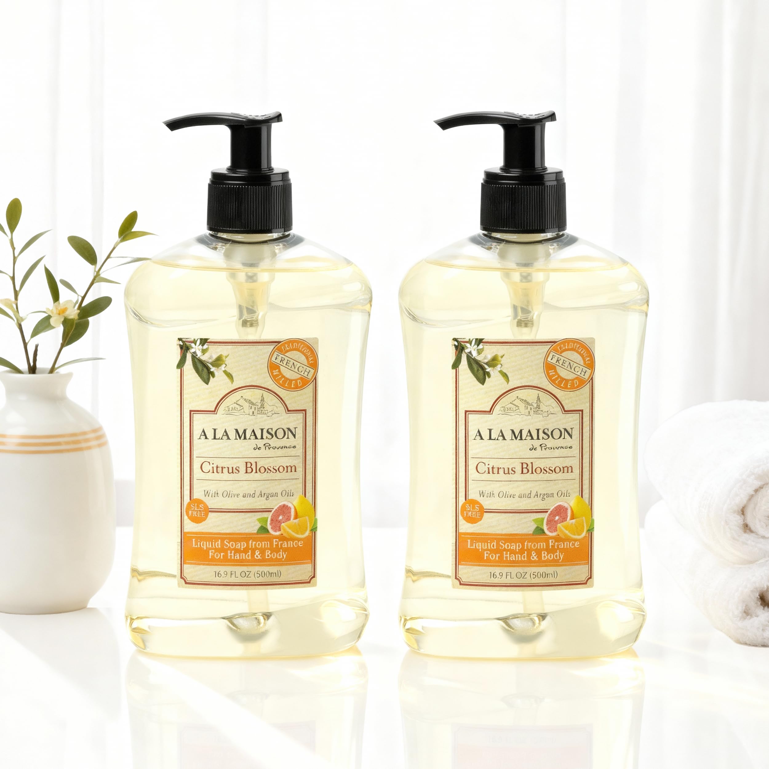 A LA MAISON Citrus Blossom pump action ready for gentle cleansing
