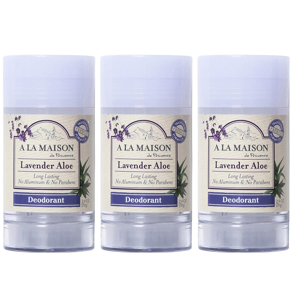 A La Maison Lavender Aloe deodorant packaging ready for travel and daily use