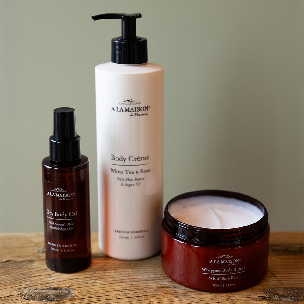 A LA MAISON after shower routine skin glow with lightweight hydration.