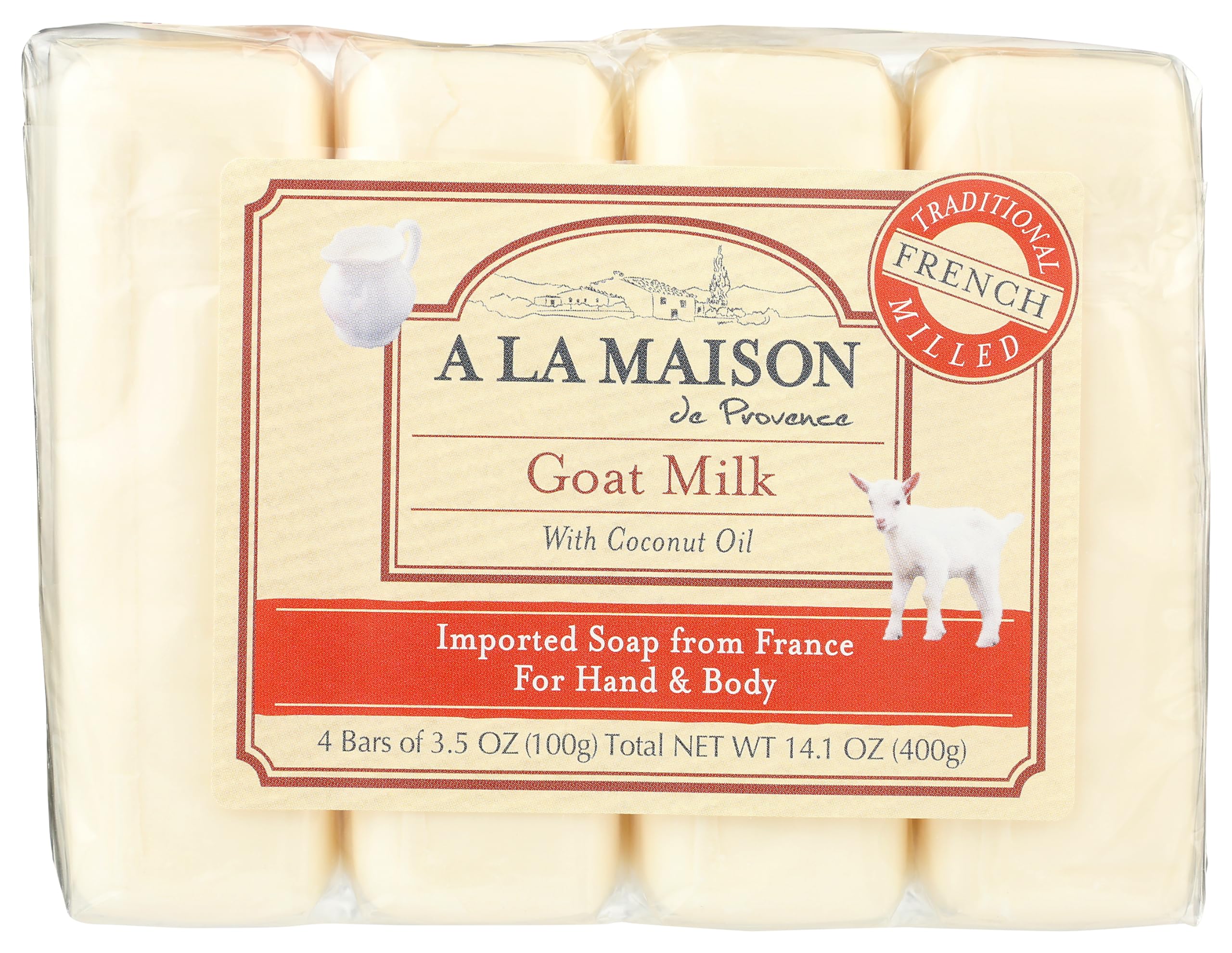 A LA MAISON goat milk bar soap unscented packaging highlights premium skin nourishment