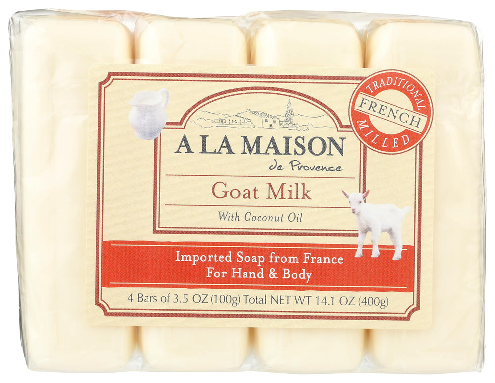 A LA MAISON goat milk bar soap unscented packaging highlights premium skin nourishment