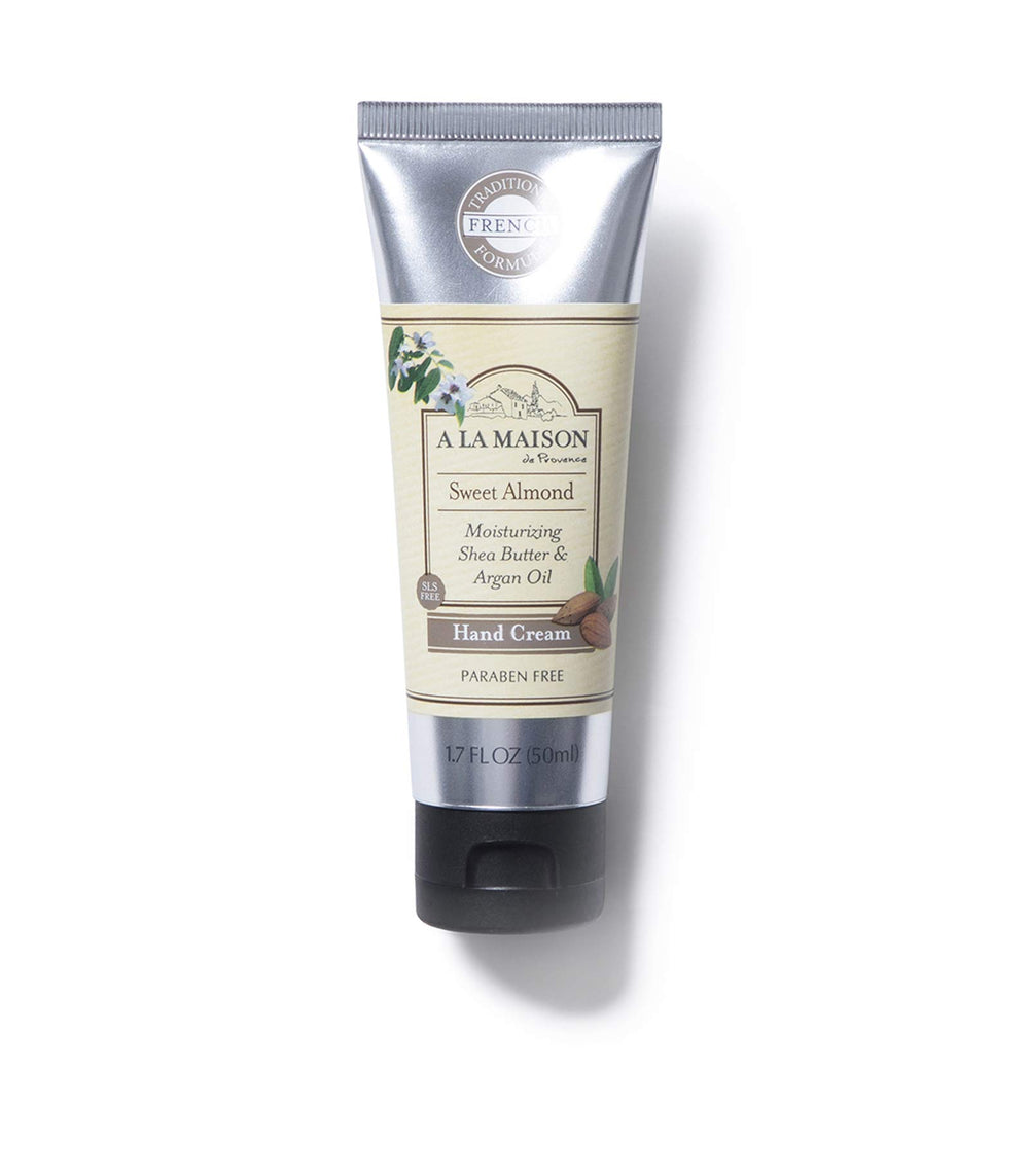 A La Maison Hand Cream Sweet Almond packaging showcases premium natural ingredients