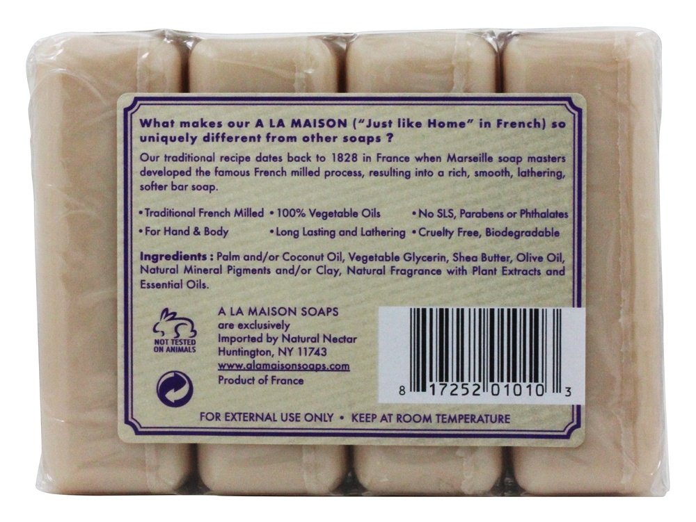 A LA MAISON Lavender Aloe Bar Soap natural ingredients highlight calming lavender aroma