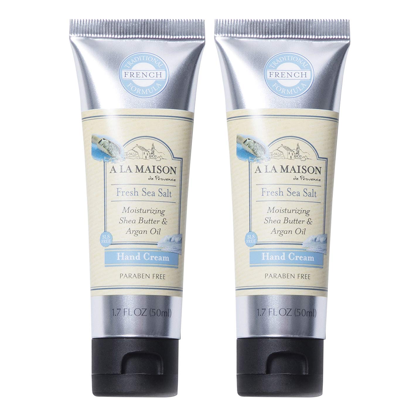 A La Maison Moisturizing Cream two-pack tube, sea salt scent hydrates dry hands.