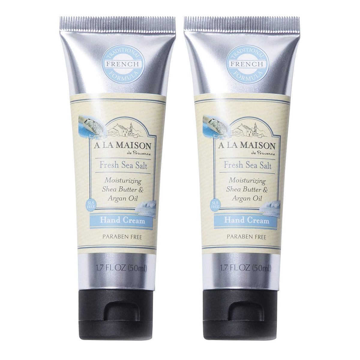 A La Maison Moisturizing Cream two-pack tube, sea salt scent hydrates dry hands.
